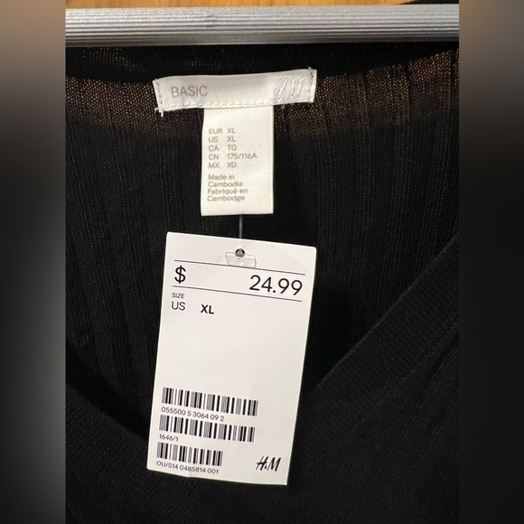 🟠H&M Ribbed Thin V-neck Ribbed Sweater XL - Picture 3 of 4